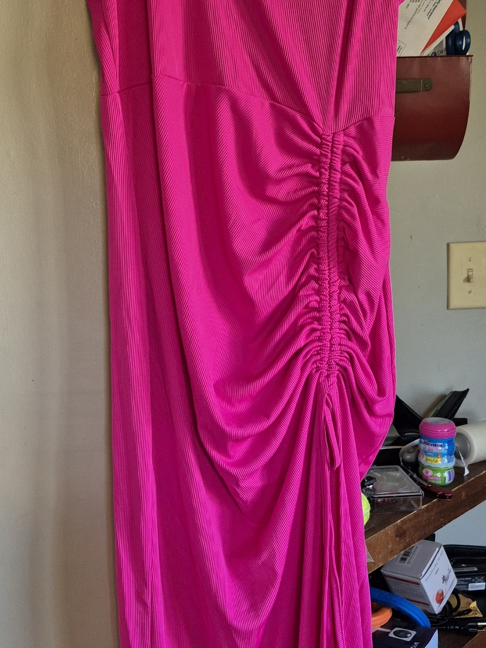 chic Hot Pink Ruched Maxi Dress